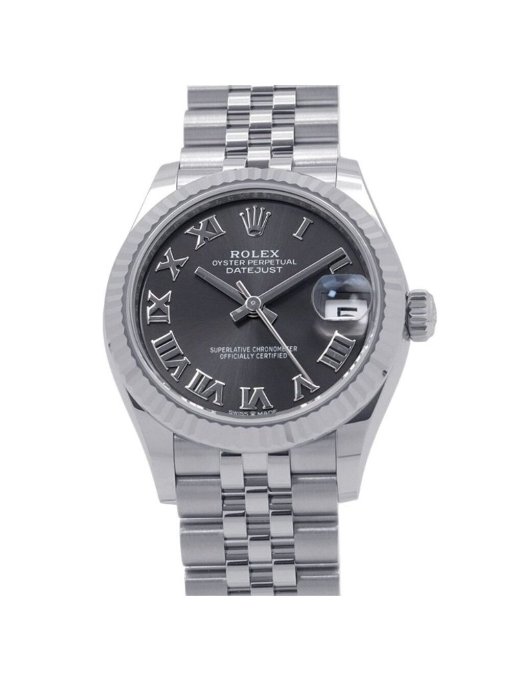 Rolex Datejust 31 SS 18k White Gold Roulette Watch Dark Gray Dial